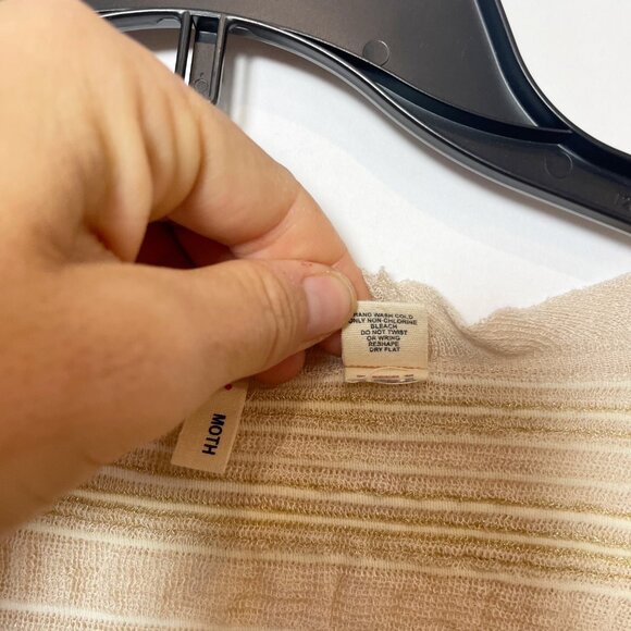 MOTH Metallic Stripe Silk Blend Knit Pullover Sweater Beige Scoop Neck S Y2K - Picture 3 of 7